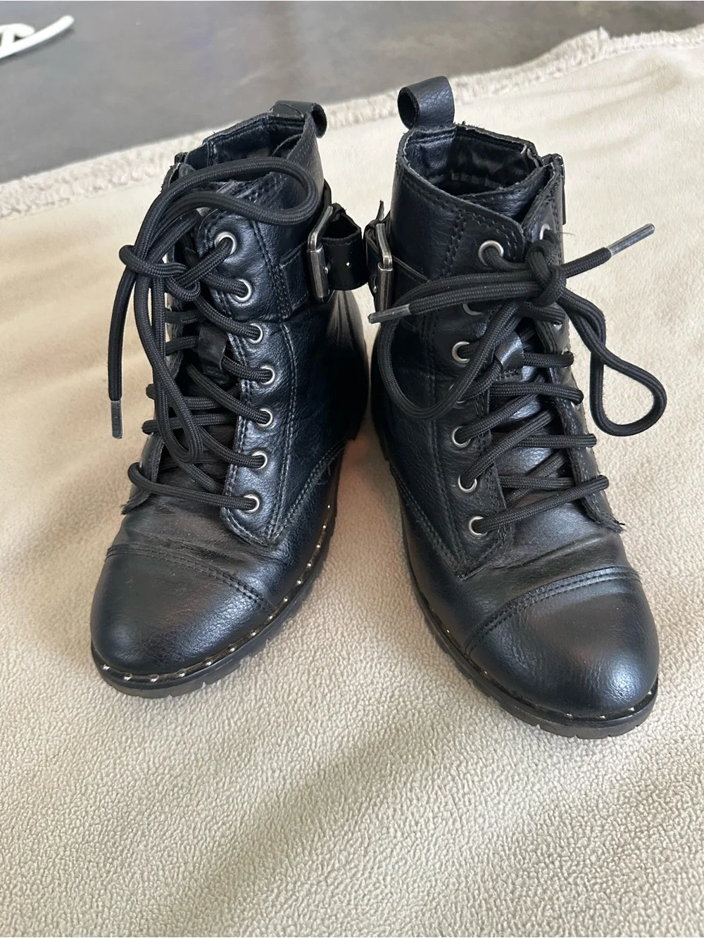 Kids Black Lace-Up Combat Boots